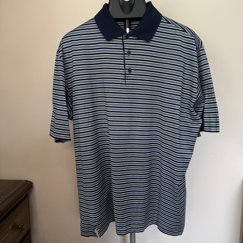 Bugatchi Uomo Polo Shirt Mens XL Blue White Striped Mercerized Egyptian Cotton